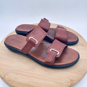 Ecco Sandals Womens 8.5 39 Brown Leather Double Strap Slides